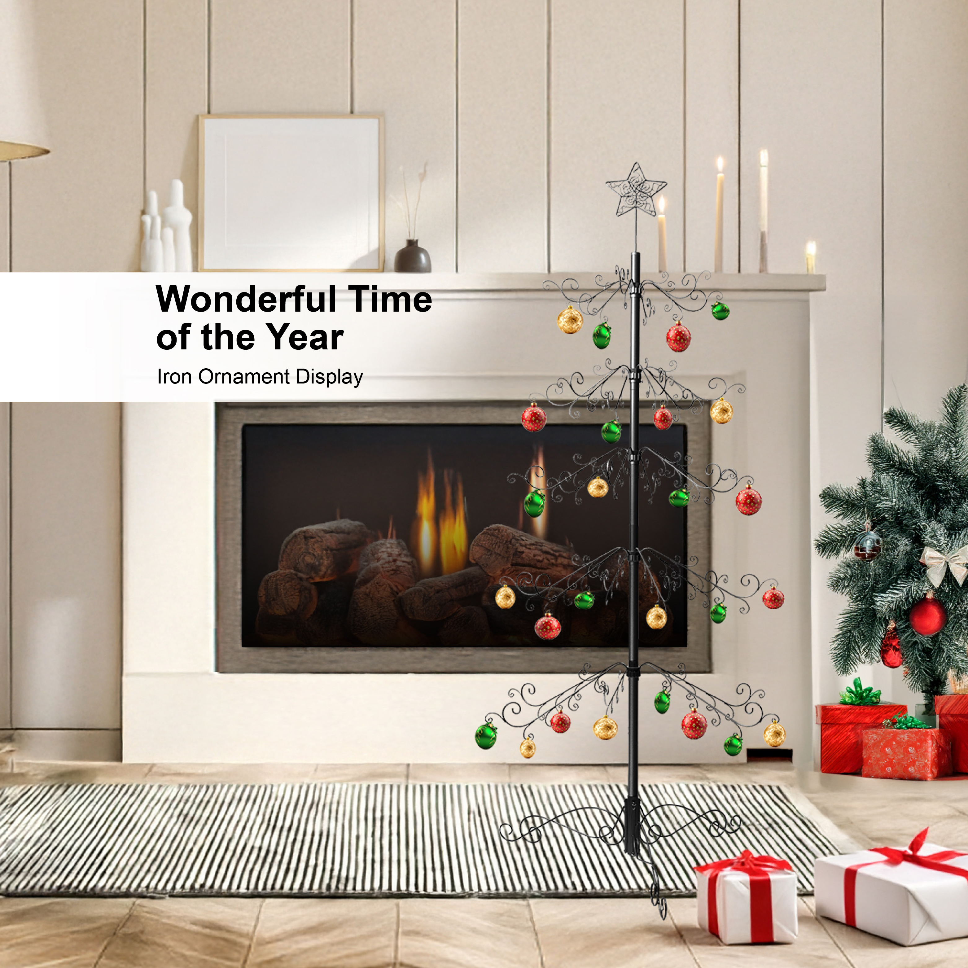 HOHIYA 6.5 Feet Wrought Iron Christmas Tree Alternative Metal Ornament Display Stand with 174 Hooks Extra Large Floor Standing ECO Xmas Tree for Keepsake Collections Black